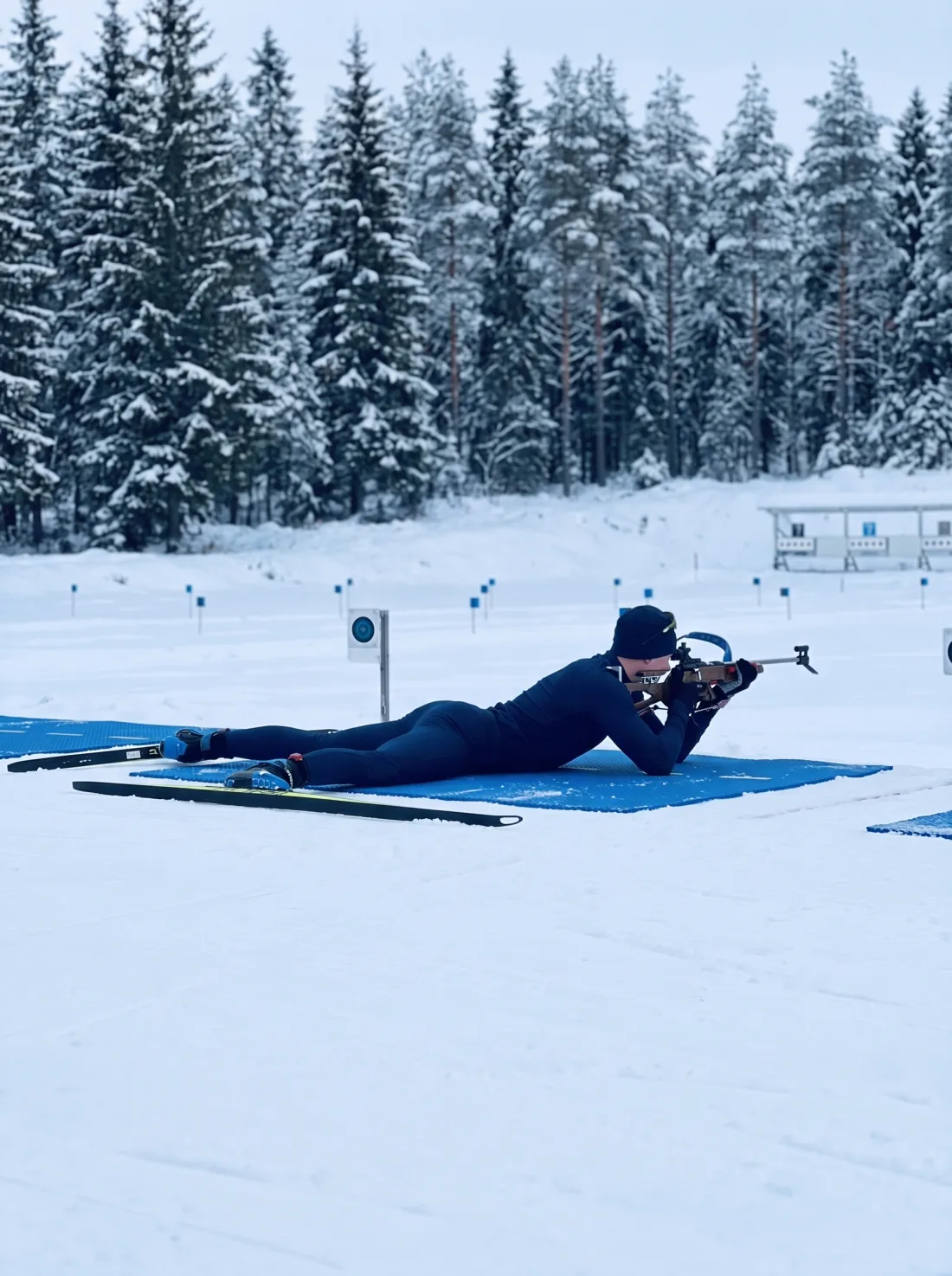 Biatlonista s malokalibrovkou na trati